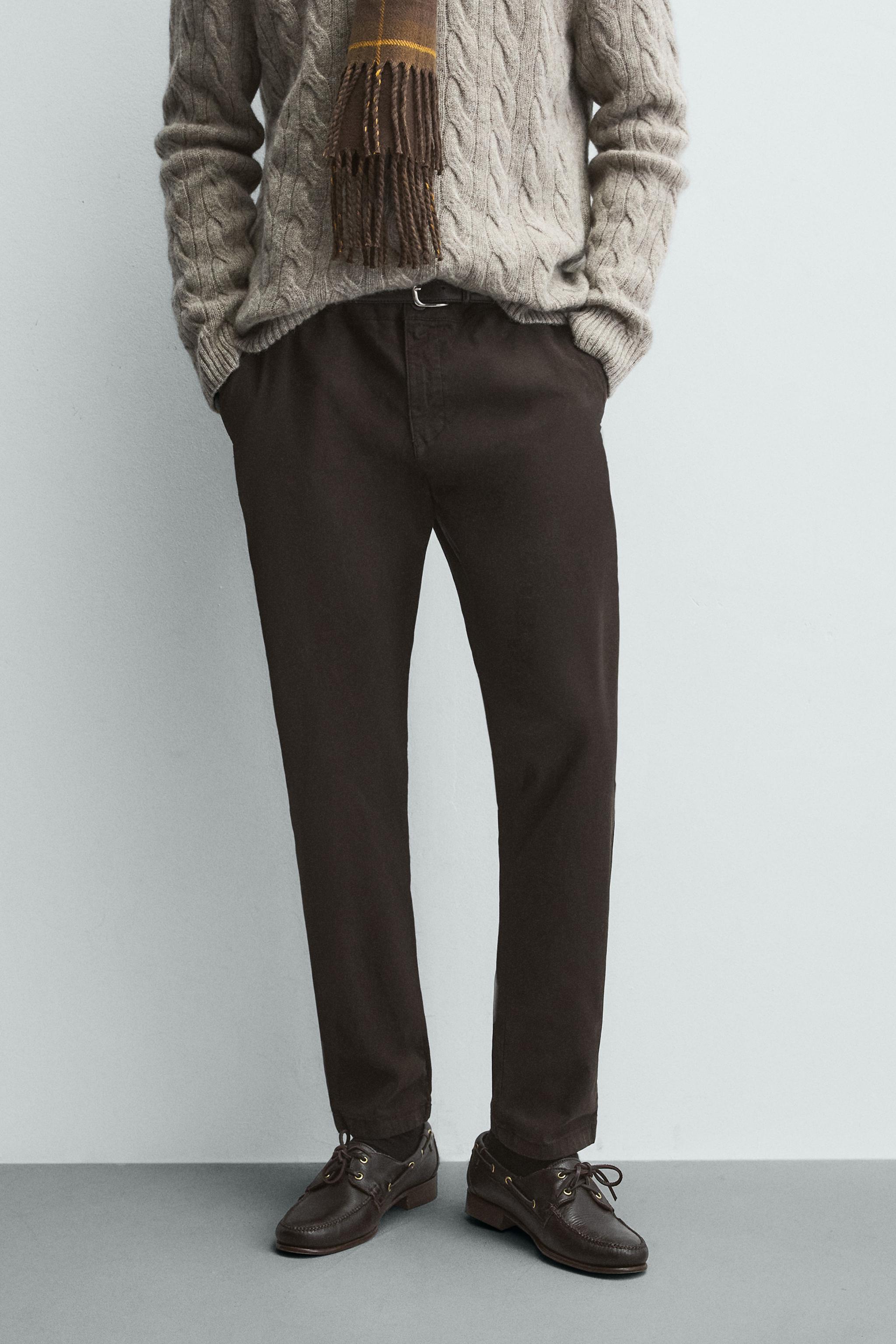 SKINNY FIT CHINO TROUSERS — Brown