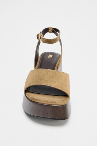 SPLIT SUEDE PLATFORM SANDALS - Dark tan by Zara - Image 4