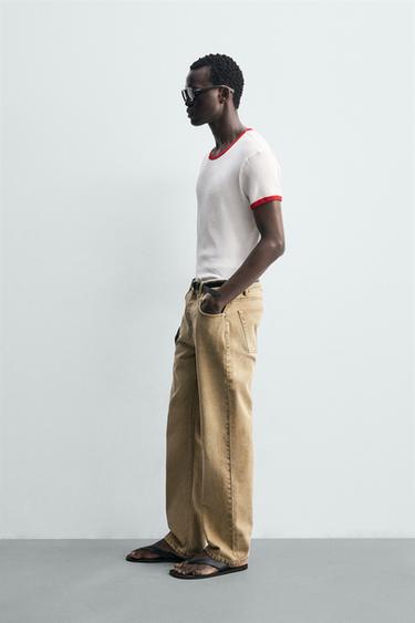 RIBBED T-SHIRT WITH CONTRAST PRINT - White by Zara - Image 3