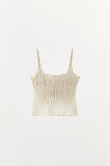 CREASED-EFFECT BUTTON-UP TOP - Ecru / Beige by Zara - Image 6