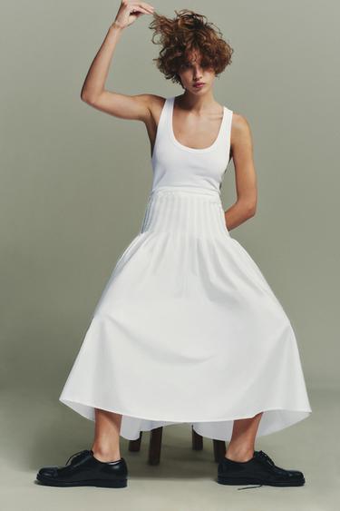 PLEATED MIDI SKIRT - White by Zara