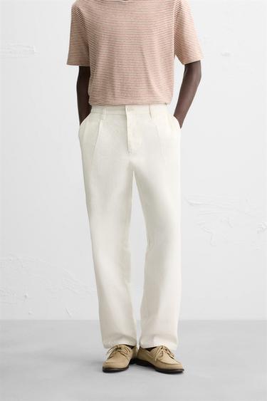 PANTALON RELAXED FIT PLIS - Blanc cassé de Zara - Image 1