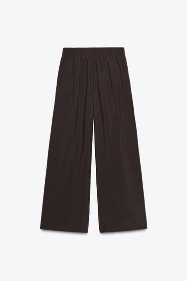 WIDE-LEG TROUSERS WITH ELASTIC WAIST - Brown by Zara - Image 4