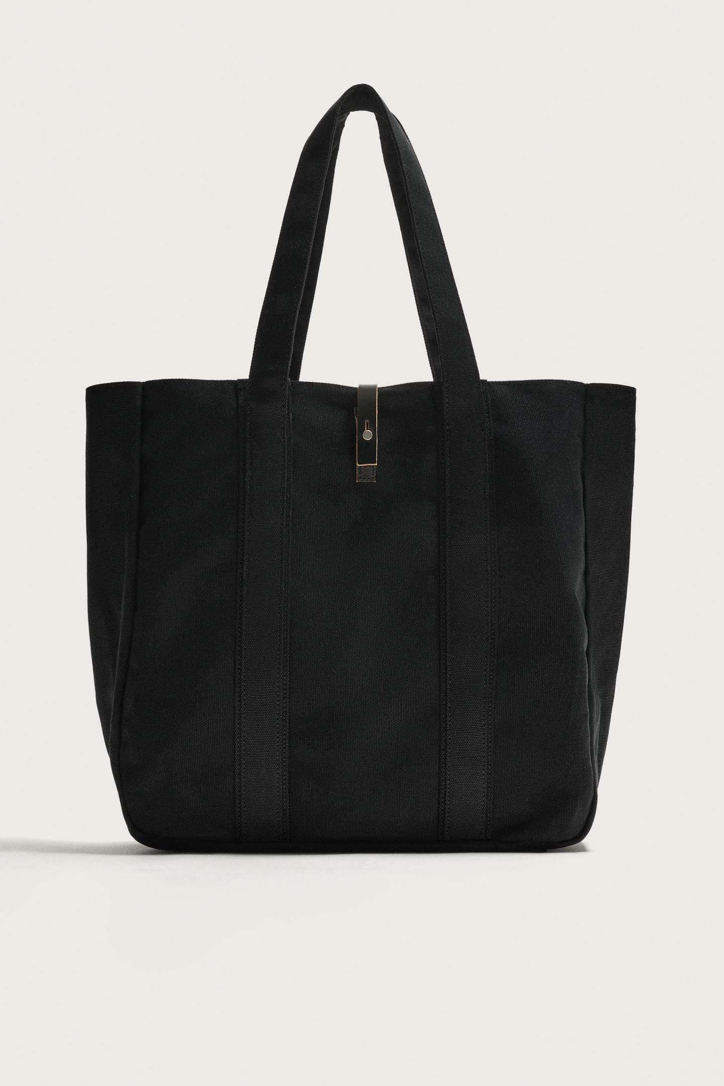 Мужская сумка Zara Fabric Shopper with Leather Closure, цвет: Чёрный — фото 3