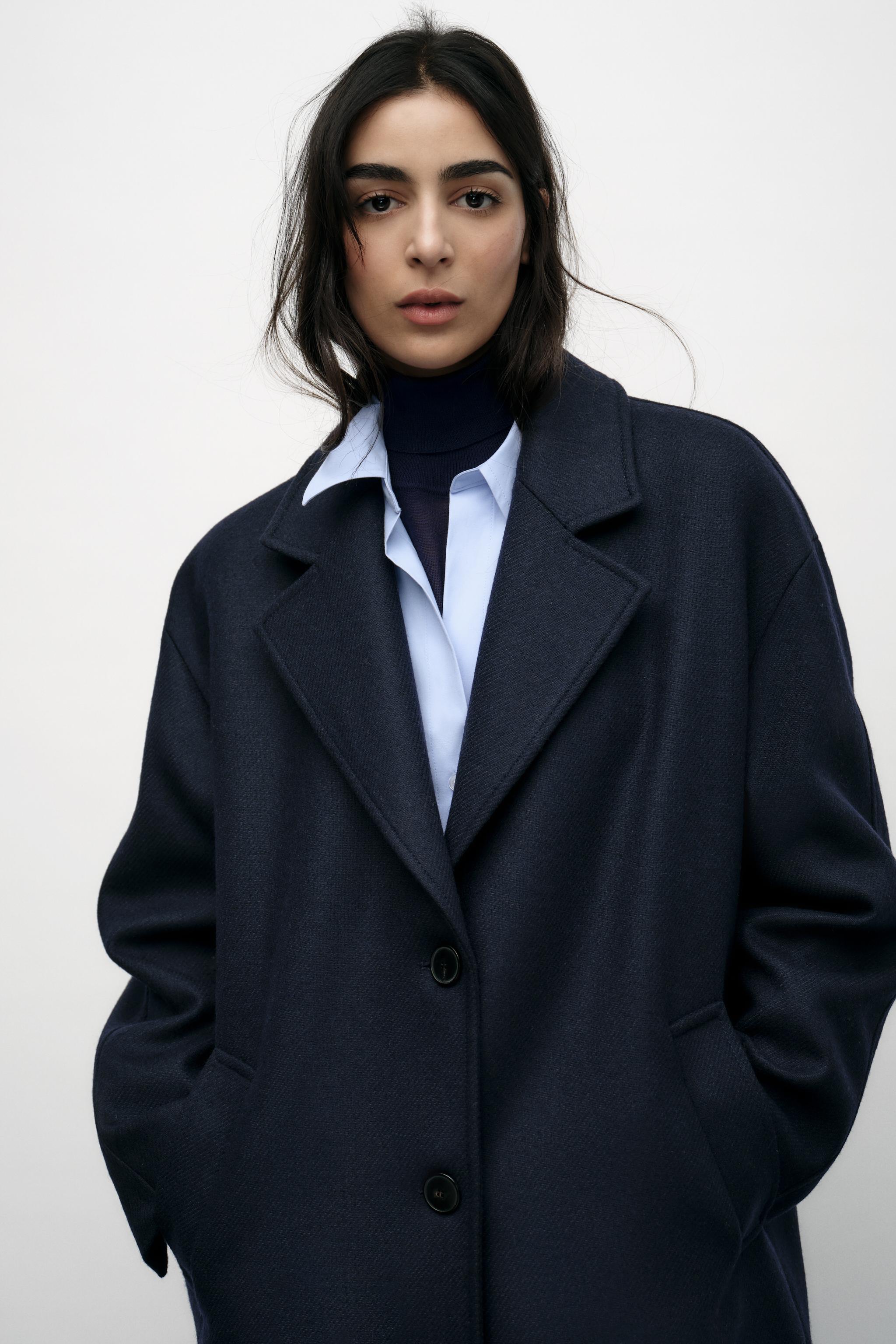 Navy coat womens zara best sale