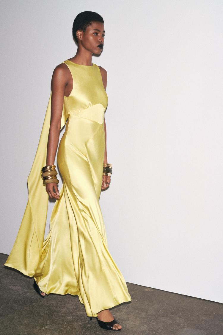 Zara Australia Zara Yellow Dress Satin SATIN HALTER MIDI DRESS