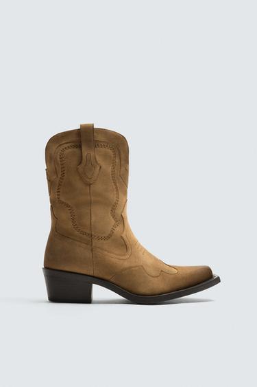 LEATHER COWBOY BOOTS - Beige by Zara