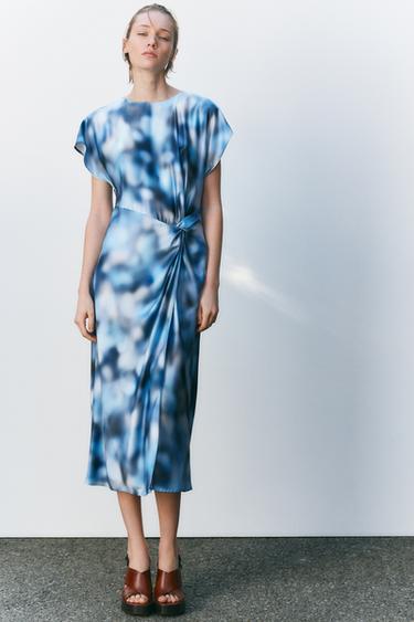 SATIN TIE-DYE MIDI DRESS - Blues by Zara - Image 0