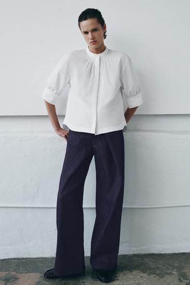 Zara ZW COLLECTION PUFF SLEEVE SHIRT - White