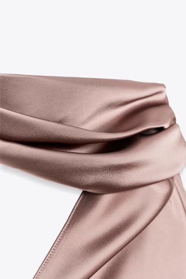 TOP SATINÉ HALTER FOULARD - Rose clair de Zara - Image 5