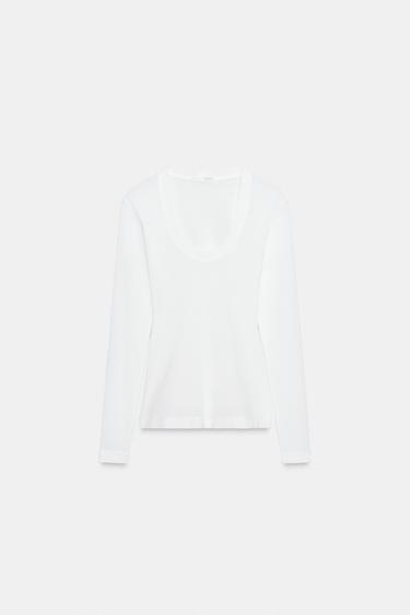 CREPE LONG SLEEVE T-SHIRT - Ecru by Zara