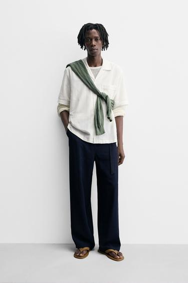 KOSZULA RELAXED FIT Z TKANINY STRUKTURALNEJ - Biały Zara