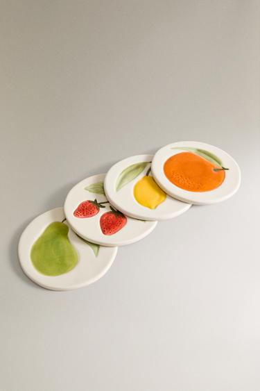 LOT DESSOUS DE VERRE GRÈS FRUITS (LOT DE 4) - Jaune de Zara - Image 1