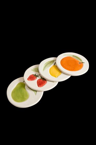 Zara SET OF STONEWARE FRUIT COASTERS (SET OF 4) - Yellow