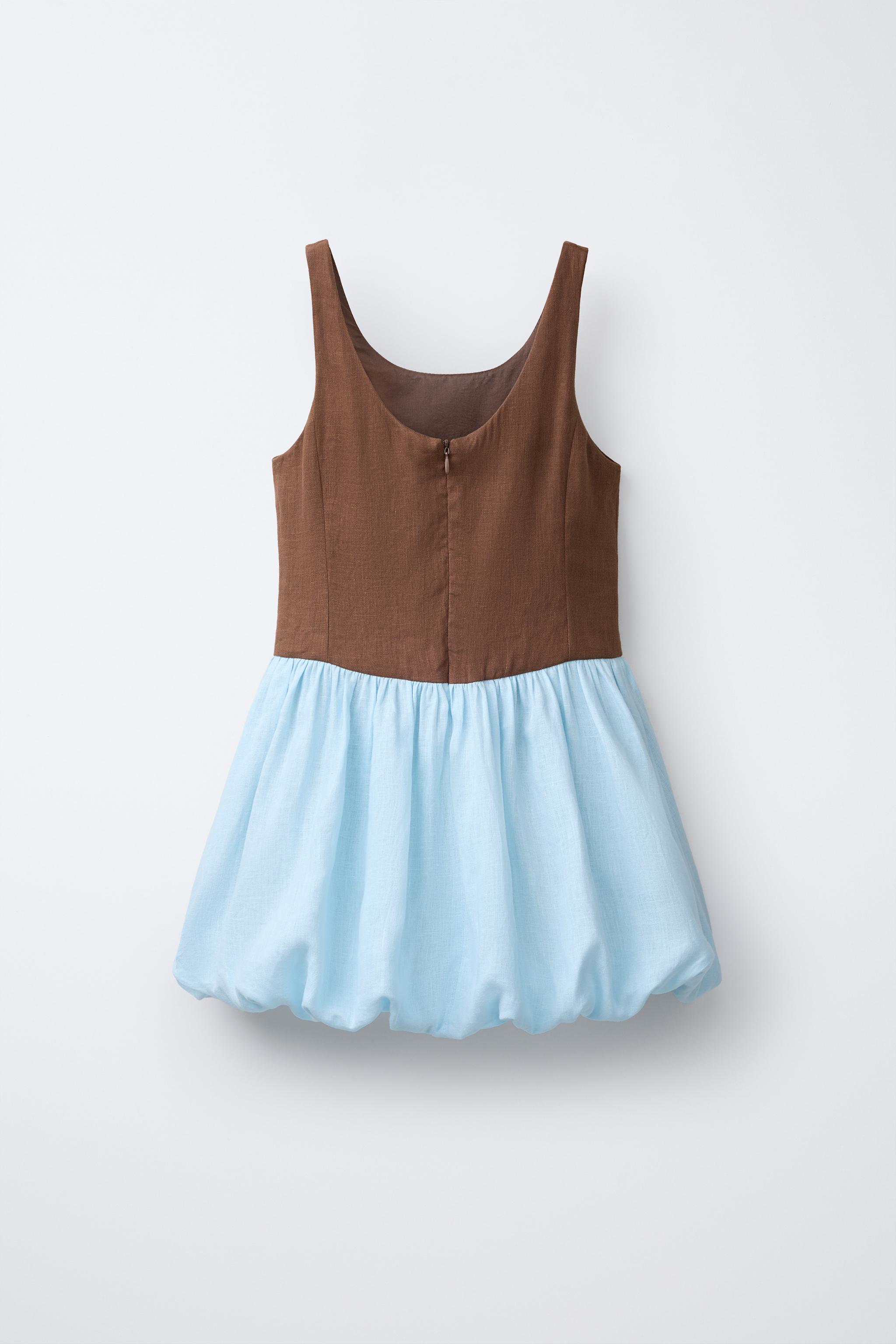 COLOR BLOCK 100% LINEN DRESS
