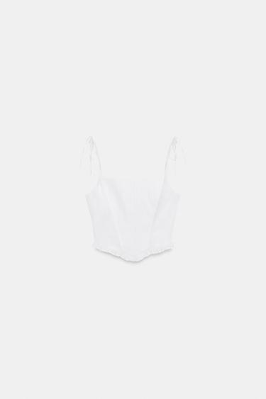 Zara POPLIN CORSET CROP TOP - White