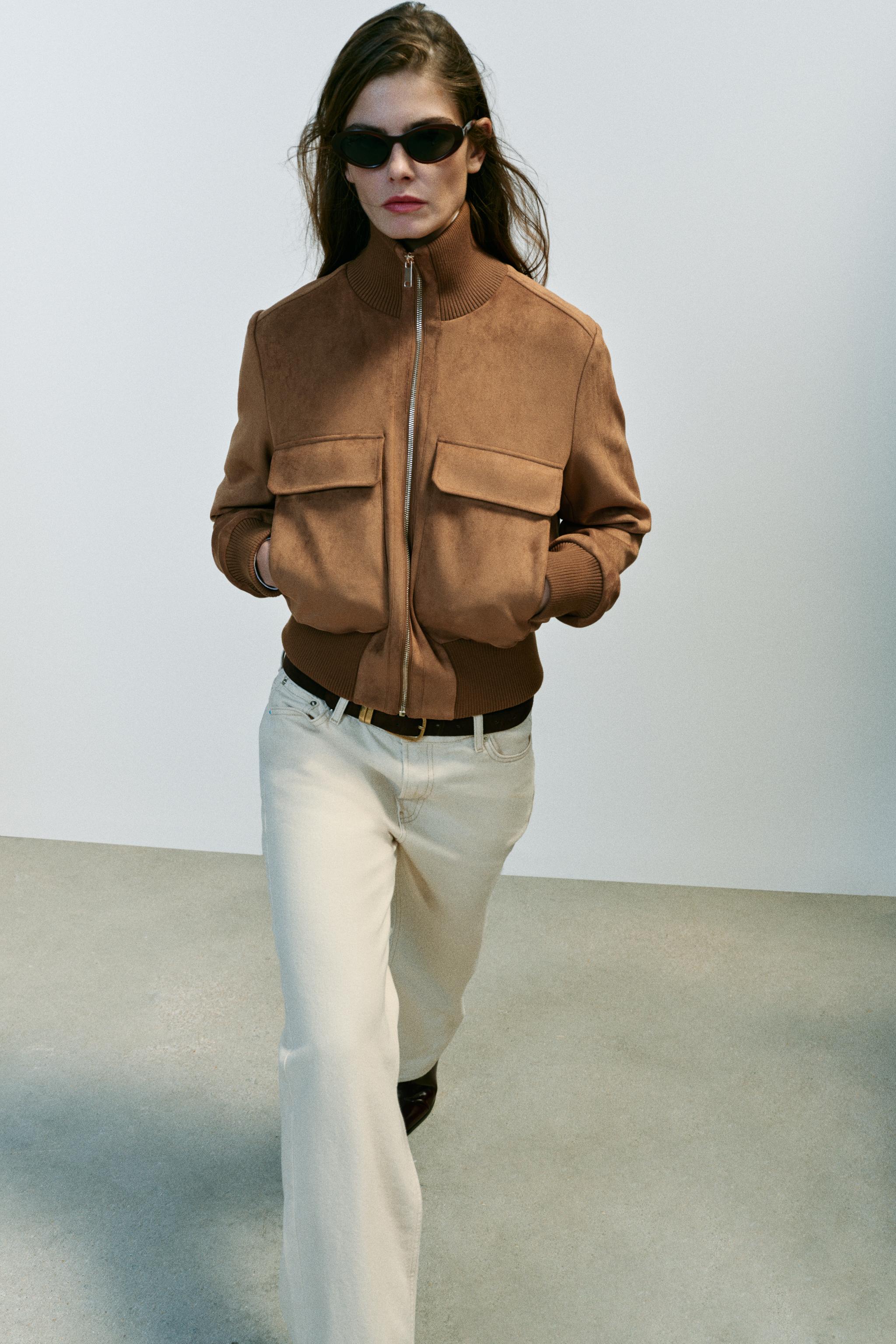 SUEDE-EFFECT BOMBER JACKET