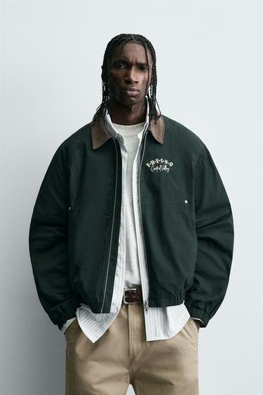 EMBROIDERED CONTRAST COLLAR JACKET - Green by Zara