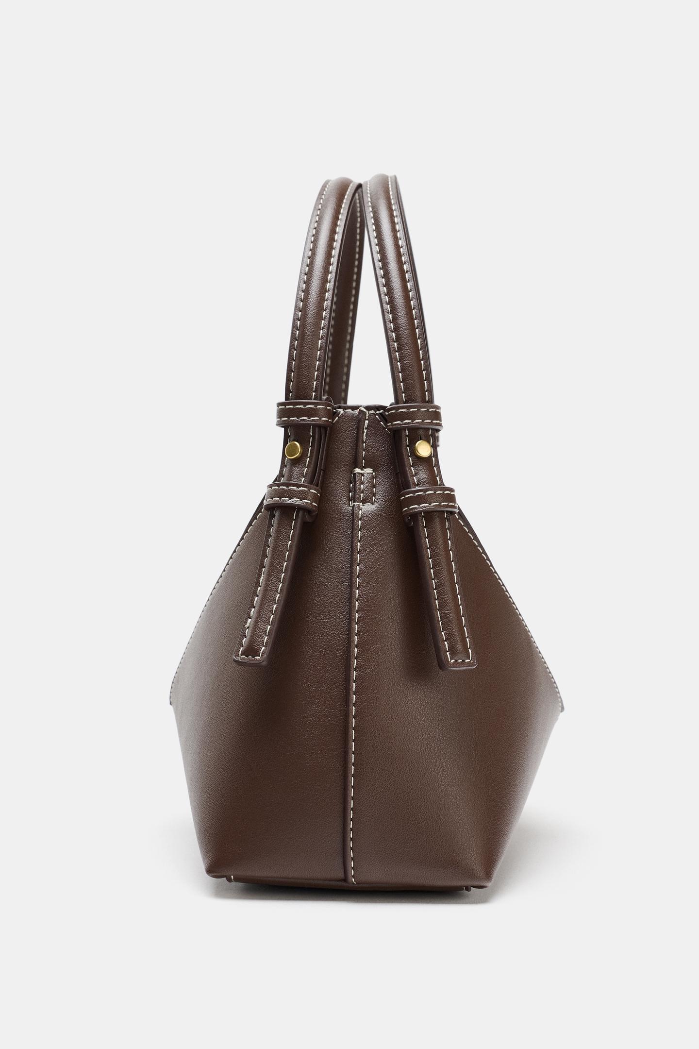 Женская сумка Zara Mini Seam Detail Bucket, цвет: Шоколадный — фото 5