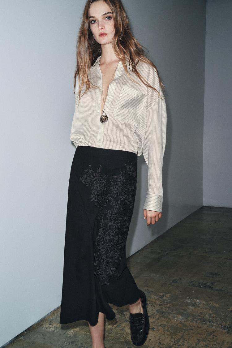EMBROIDERED LONG SKIRT ZW COLLECTION Black ZARA Turkey
