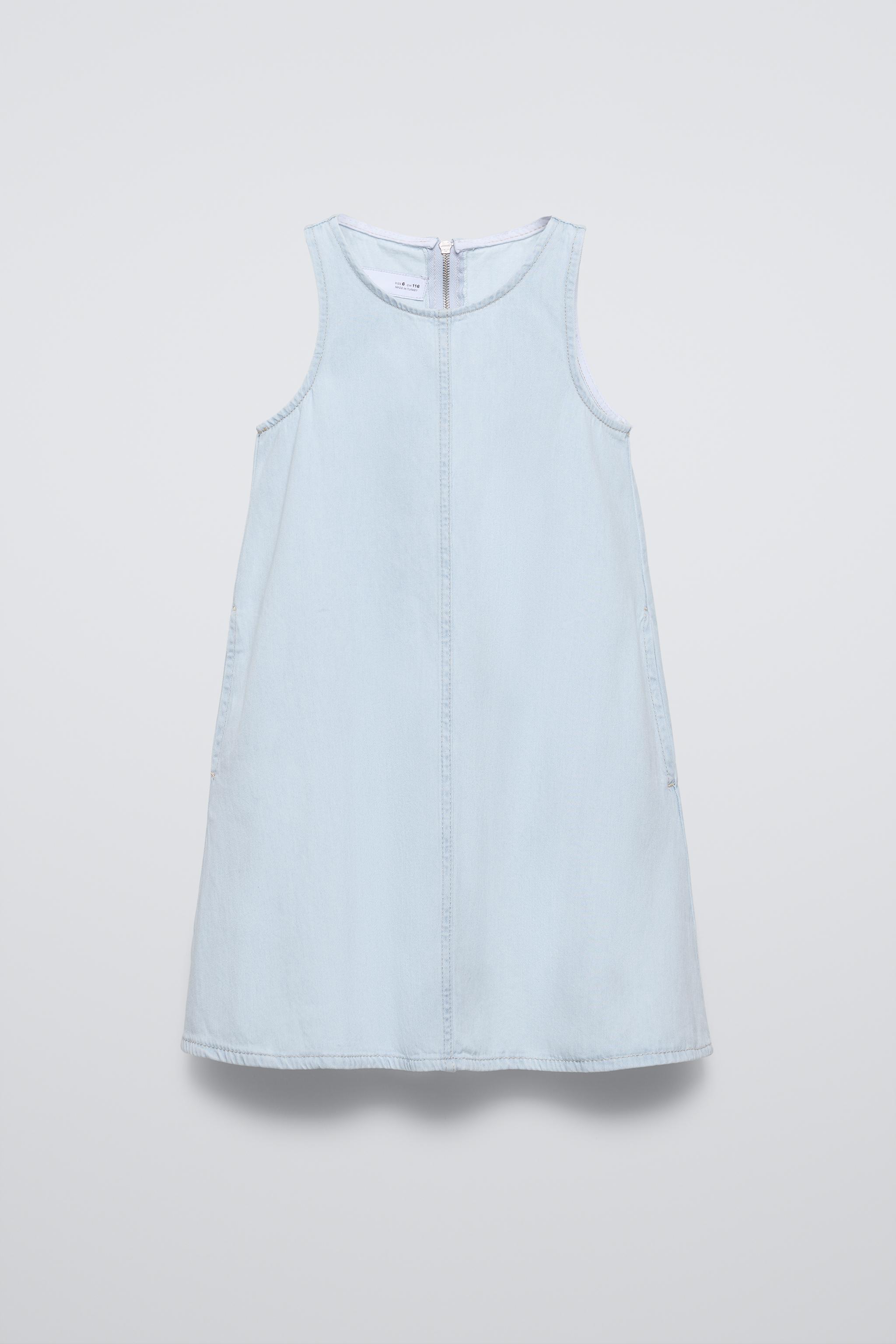 Zara Jrs XXL Light Blue fashion Denim Side Zip Body-Con Spaghetti Strap Mini Dress