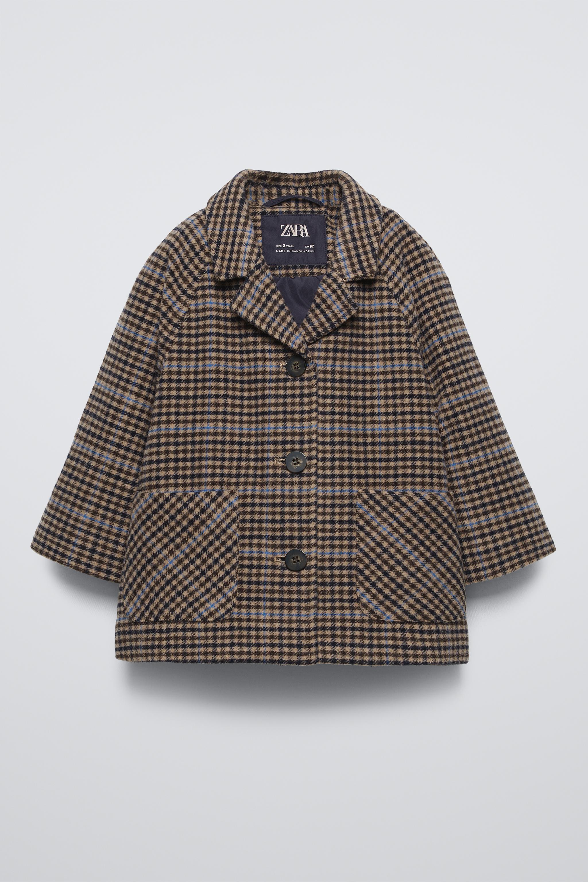 PLAID FELT TEXTURE COAT Brown Blue ZARA Canada