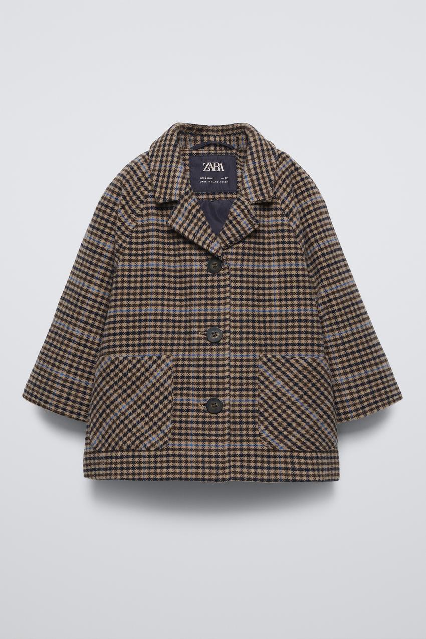 チェック柄布製コート - ブラウンブルー | ZARA Japan / 日本
