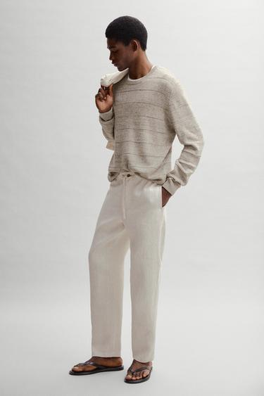 Zara Linen jogger fit trousers - Beige
