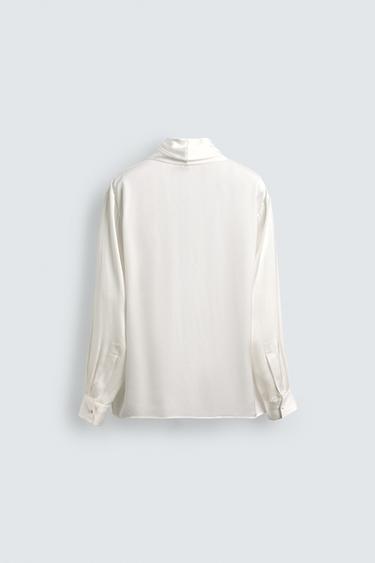 FLOWING SHIRT WITH SHAWL NECK - Oyster-white by Zara - Image 7