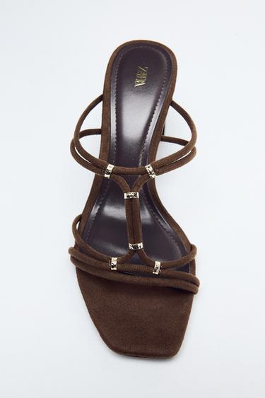STRAPPY BLOCK HEEL SANDALS - Brown by Zara
