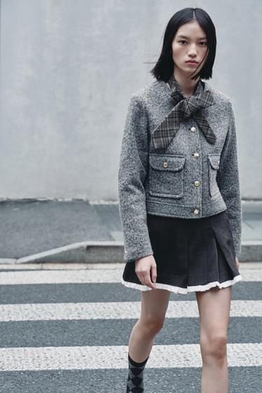 Zara 格紋短褲裙 - 炭灰色