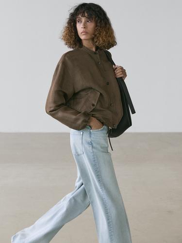 Chaqueta bómber  lino seda - Khaki de Zara