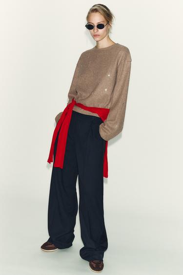 ТОЛСТОВКА В РУБЧИК С БЛЕСТКАМИ — БЕЖЕВЫЙ С МЕЛАНЖЕВЫМ ЭФФЕКТОМ от Zara