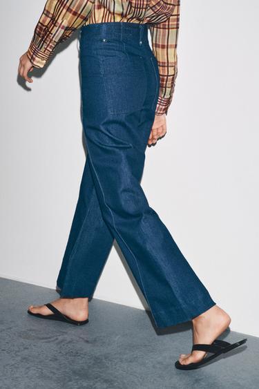 Zara ZW COLLECTION HIGH WAIST WIDE LEG JEANS - Blue