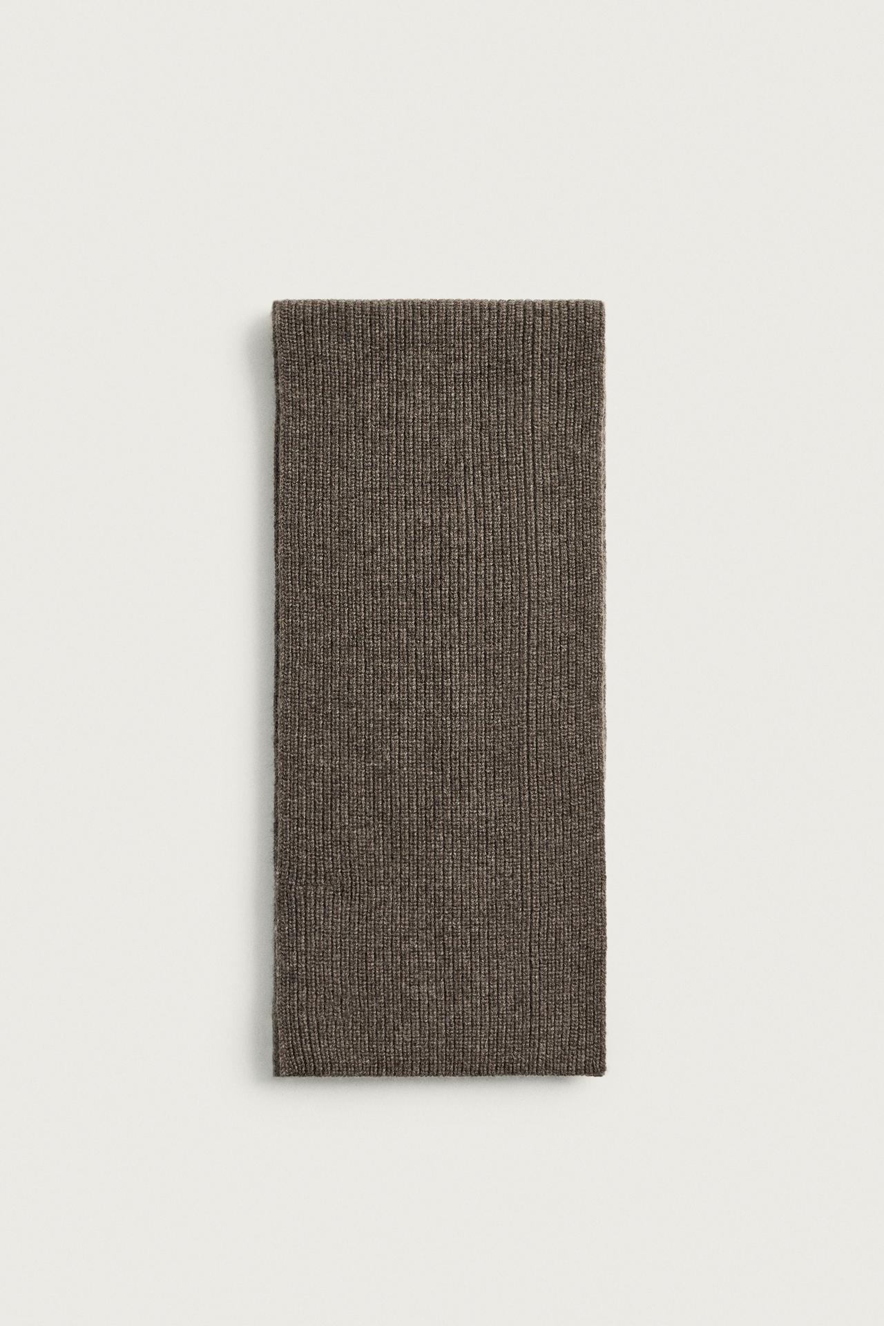 WOOL AND CASHMERE BLEND KNIT SCARF — Tan marl