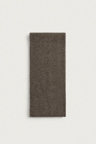 WOOL AND CASHMERE BLEND KNIT SCARF — Tan marl 1