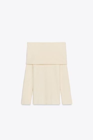 GATHERED STRAPLESS KNIT TOP - Ecru by Zara - Image 3
