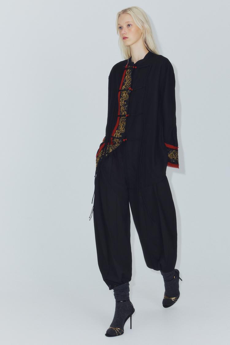 ZW COLLECTION LONG MIXED EMBROIDERED BEADED SHIRT — Black