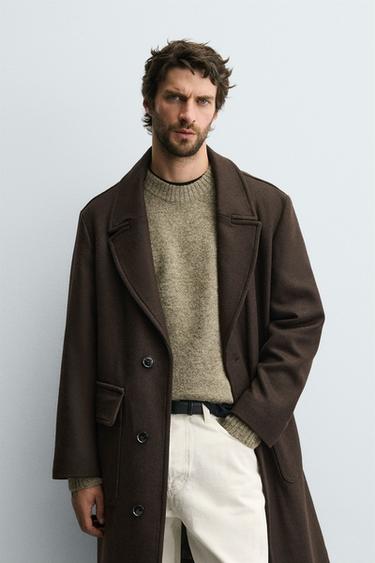 MANTEAU RELAXED FIT AVEC LAINE - Marron de Zara