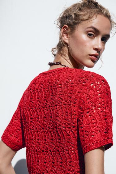 OPEN KNIT CARDIGAN - Red by Zara - Image 5