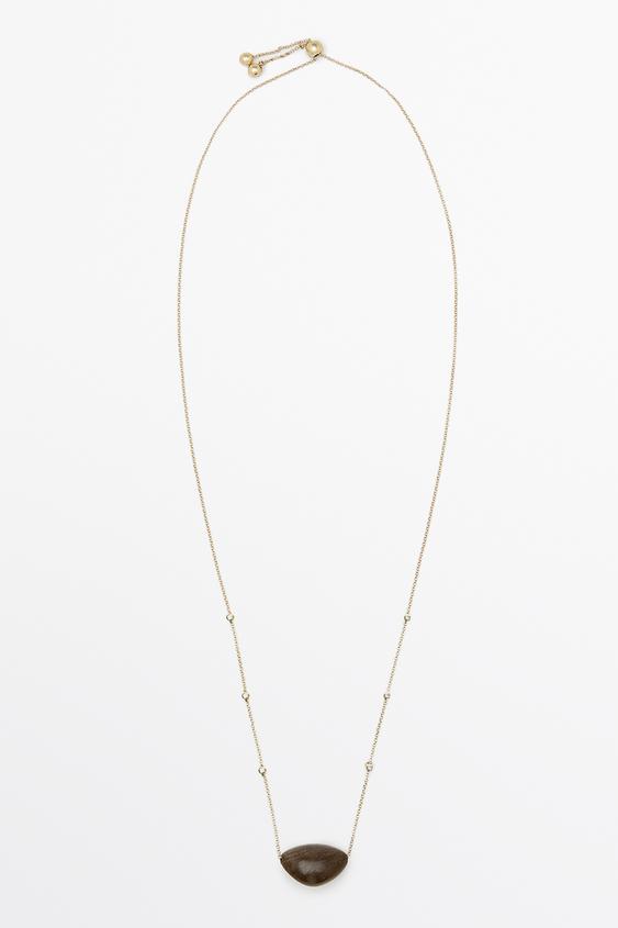 Collier long chaîne pierre irrégulière - Doré de Zara - Image 0