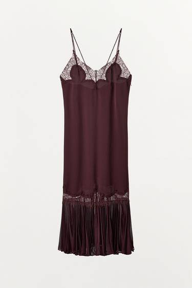 ROBE PLISSÉE DENTELLE - Grenat de Zara - Image 6