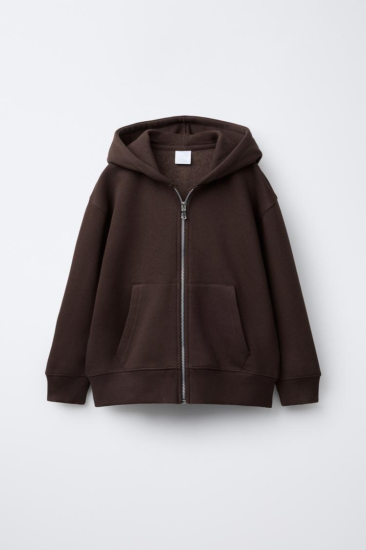 PLAIN ZIP-UP HOODIE Brown ZARA Thailand