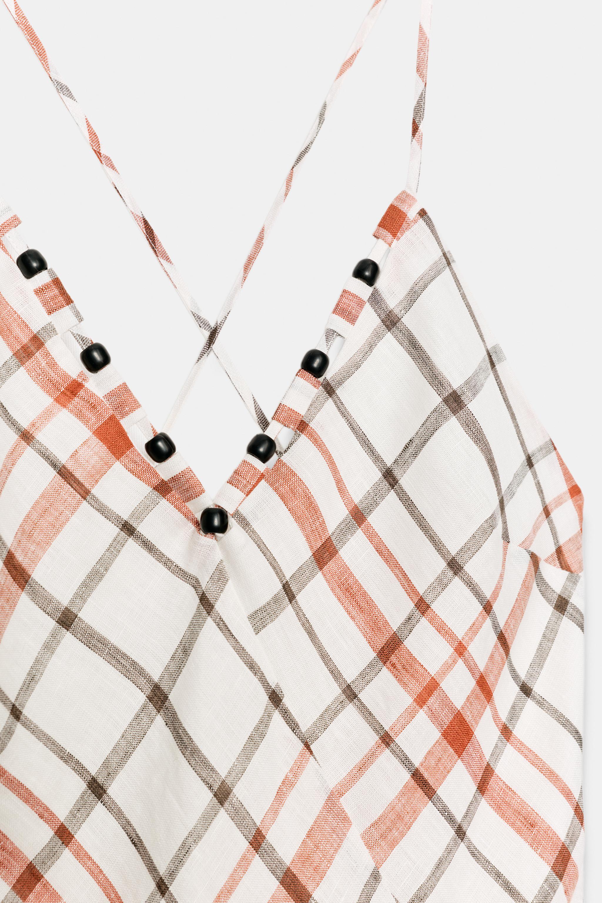 PLAID LINEN BLEND MIDI DRESS