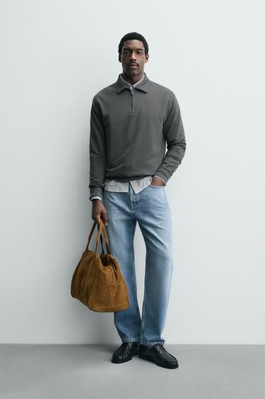 Zara TEXTURED ZIP POLO SHIRT - Light gray - Image 0