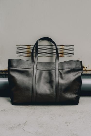 ÇANTË SHOPPER LËKURE - Kafe nga Zara