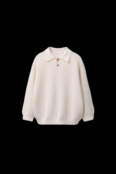 Zara CROCHET KNIT JUMPER - Ecru