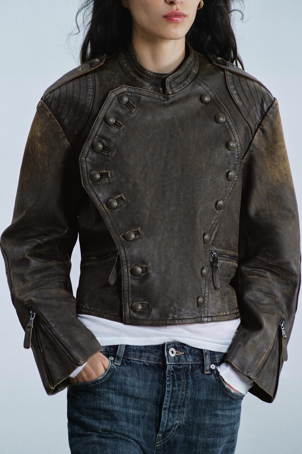 ZW COLLECTION 100% LEATHER BUTTON JACKET
