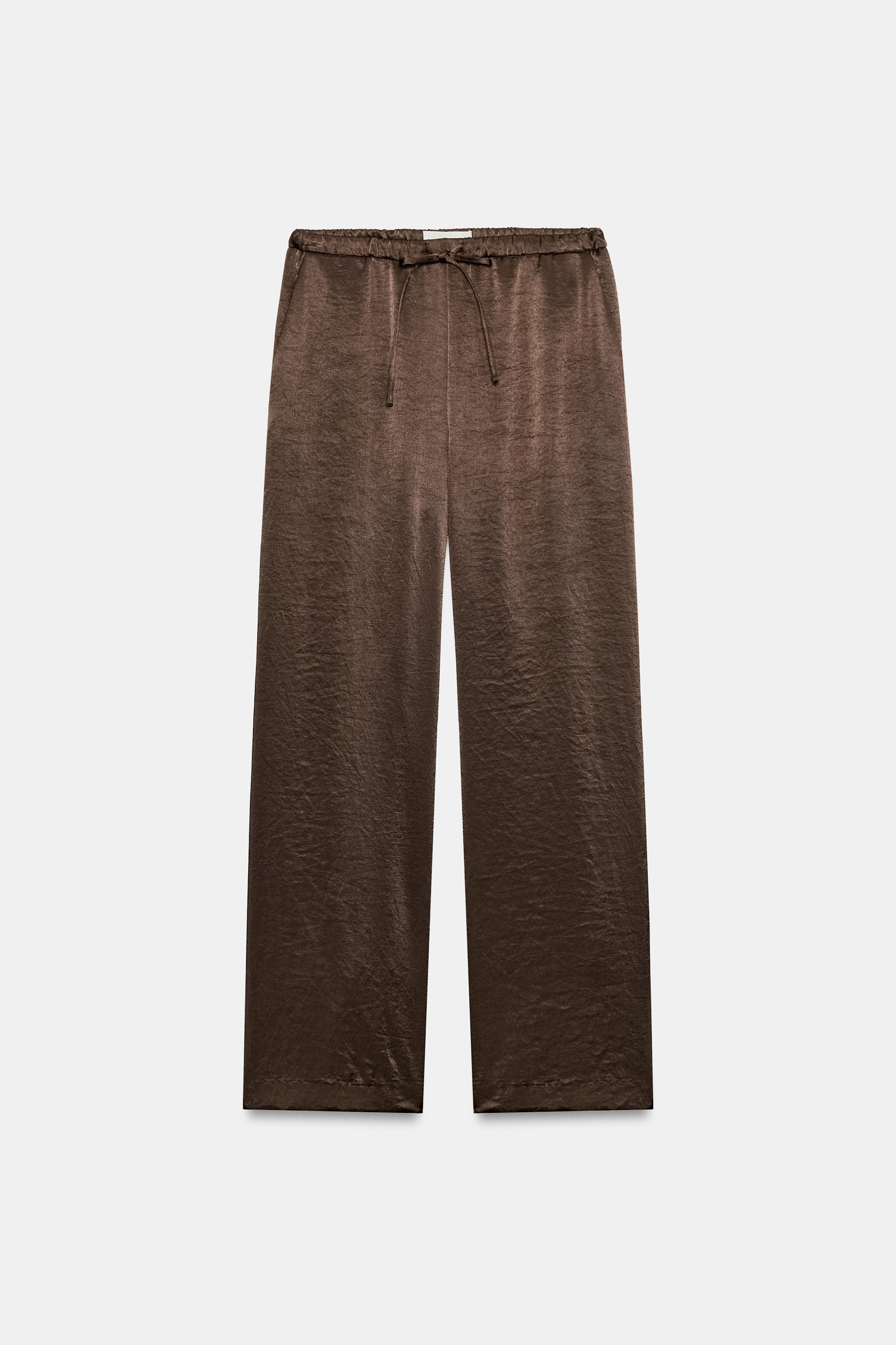 Zara Saten Düz Kesim Pantolon görsel 4