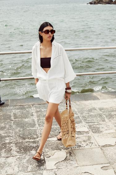 WIDE SLEEVE LACE TRIM SHIRT - White by Zara